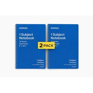 2x Staples 1-Subject Notebook Wide Ruled 70‎ Sheets Blue